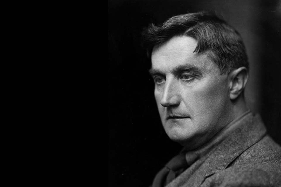 Vaughan Williams looking out in black and white